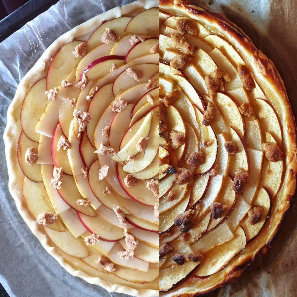 Tarte feuilletée pomme-poire-crumble